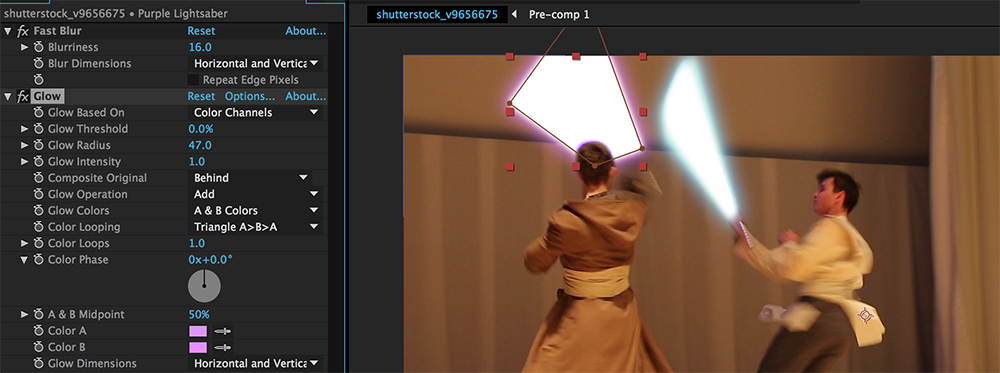 Creating a Lightsaber in After Effects: adjust effects