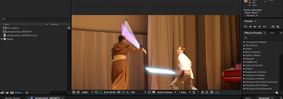 Creating a Lightsaber in After Effects: Mask and keyframe.