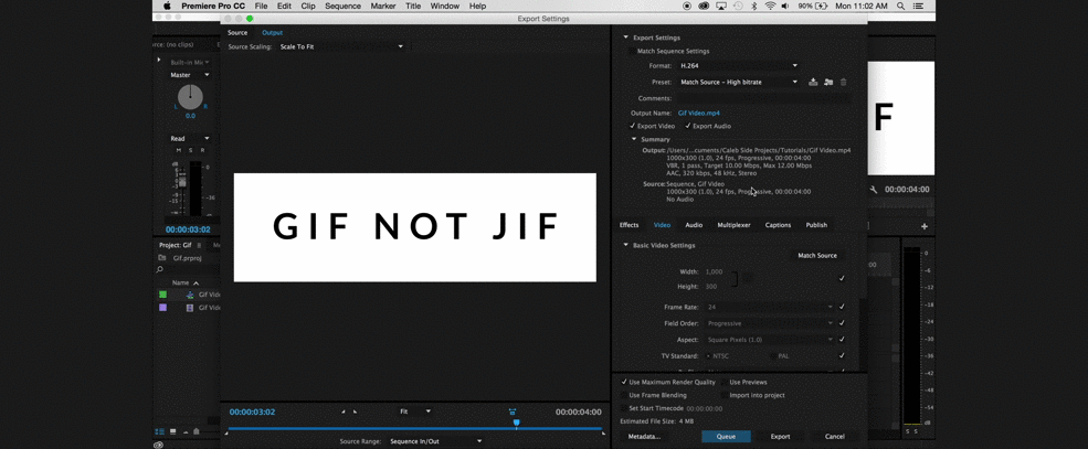 Converting video to animated GIFs in Adobe Premiere Pro 