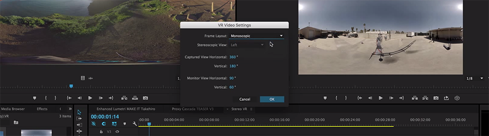 How to Edit VR Footage in Premiere Pro and Export for YouTube - Adjust Settings