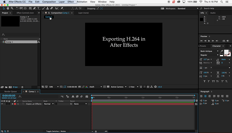 How to Export H.264 Video in After Effects - Step 1. Go to Composition and click Add to Render Queue